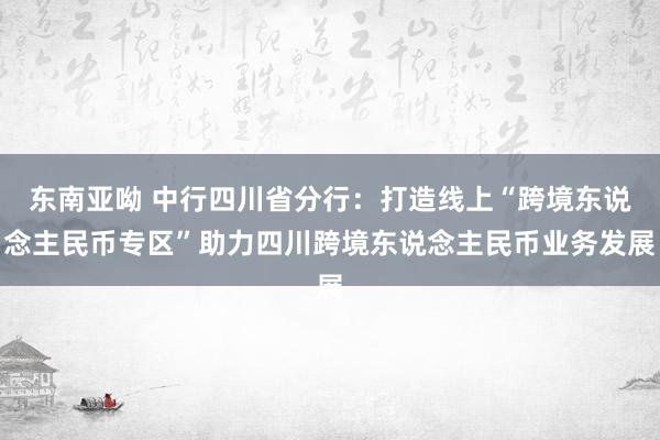 东南亚呦 中行四川省分行：打造线上“跨境东说念主民币专区”助力四川跨境东说念主民币业务发展